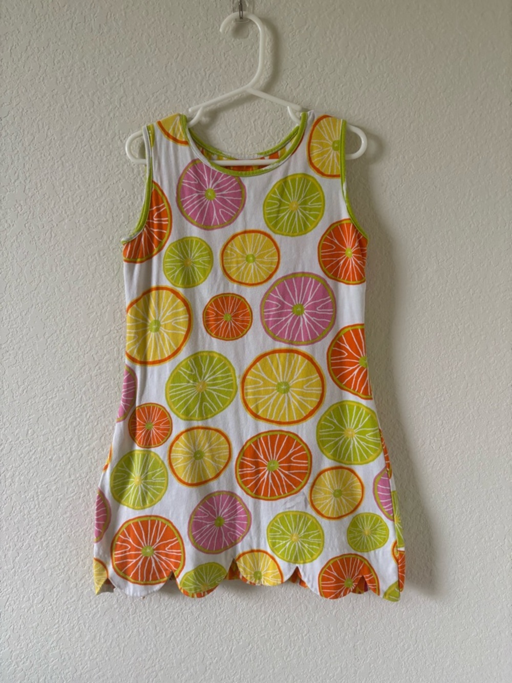 Girls' Citrus Print Sleeveless Dress - White with Orange, Yellow, Green, Pink